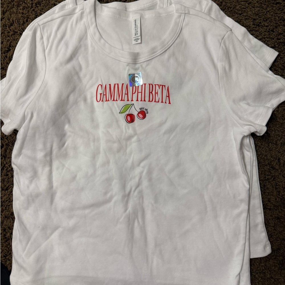 White Gamma Phi Beta T-Shirt cherry Print